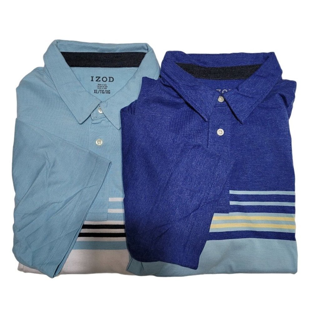 2 IZOD Men's Polo Shirts Shades of Blue Size XL Collared Short Sleeve